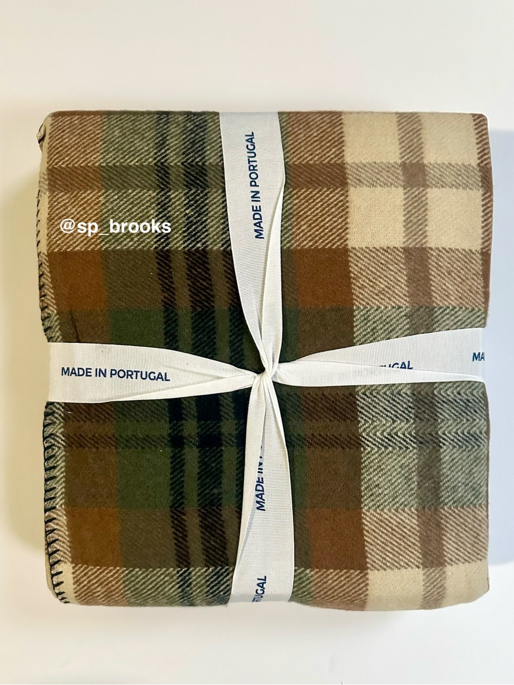 🎁Texteis Penedo Blanket - Green, Brown & Blue Plaid Cotton Blend Queen Blanket - Picture 4 of 7